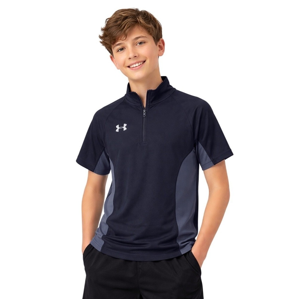 Under Armour Boys Squad Short Sleeve Quarter Zip Shirt Youth Medium Black